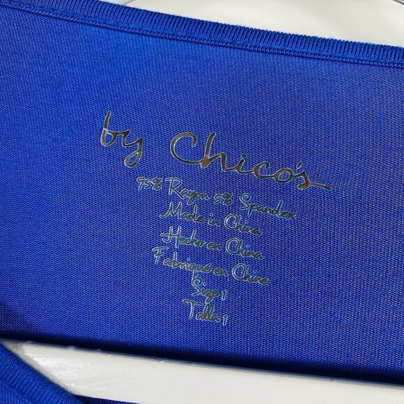 Chico's Size Medium 8 1 Lacing Detail Top Blue Long Sleeve - Picture 3 of 5
